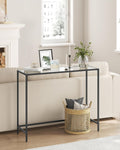 VASAGLE Masa consola 100x20x80 cm, blat sticla securizata si cadru metalic, negru
