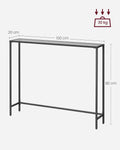 VASAGLE Masa consola 100x20x80 cm, blat sticla securizata si cadru metalic, negru