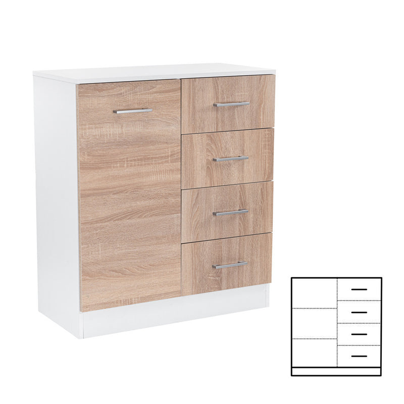 Leziter Comodă Miami cu 1 ușă și 4 sertare 80x92 cm stejar sonoma-alb