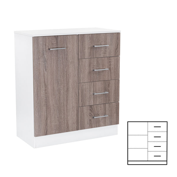 Leziter Comodă Miami cu 1 ușă și 4 sertare 80x92 cm stejar York-alb