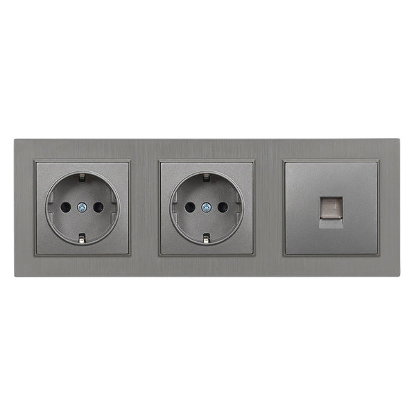 Leziter Priză cu două prize împământate Nova III cu conector UTP și cadru gri