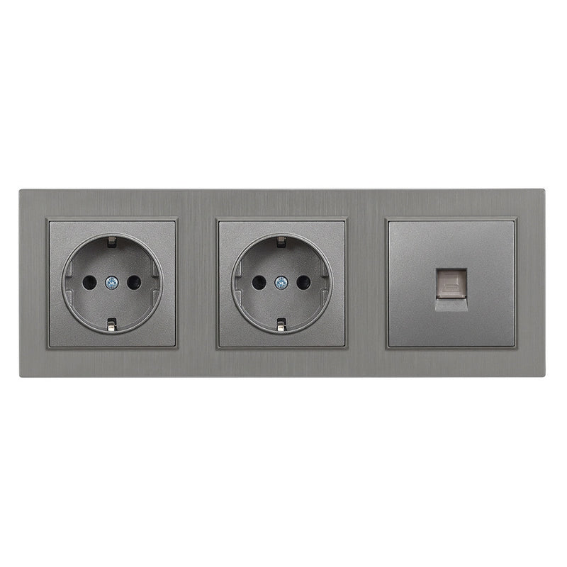 Leziter Priză cu două prize împământate Nova III cu conector UTP și cadru gri