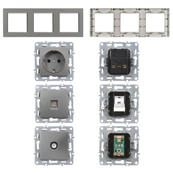 Leziter Priză cu împământare Nova cu conector UTP TV cu cadru gri
