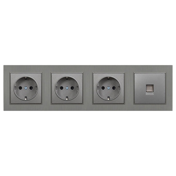 Leziter Priză cu trei prize cu împământare Nova IV cu conector UTP cu cadru gri