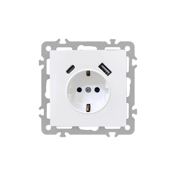 Leziter Priză de curent Nova cu împământare și conector USB 2A alb