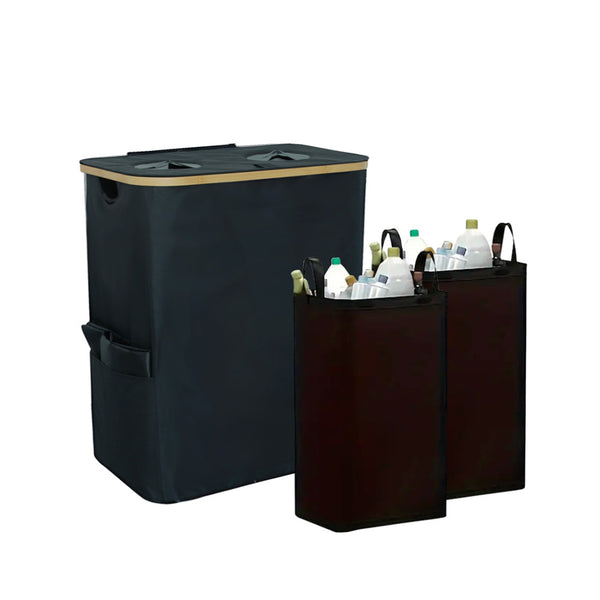 Leziter Colector selectiv de sticle cu două compartimente 140l negru