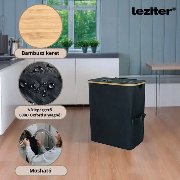 Leziter Colector selectiv de sticle cu două compartimente 140l negru