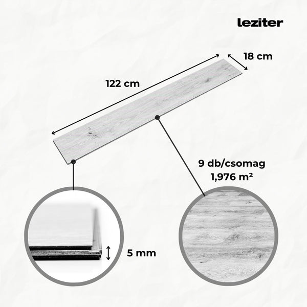 Leziter Pardoseală SPC din vinil gri cu aspect de piatră Leziter Reno, 1220x180x5 mm, 1,976/cs