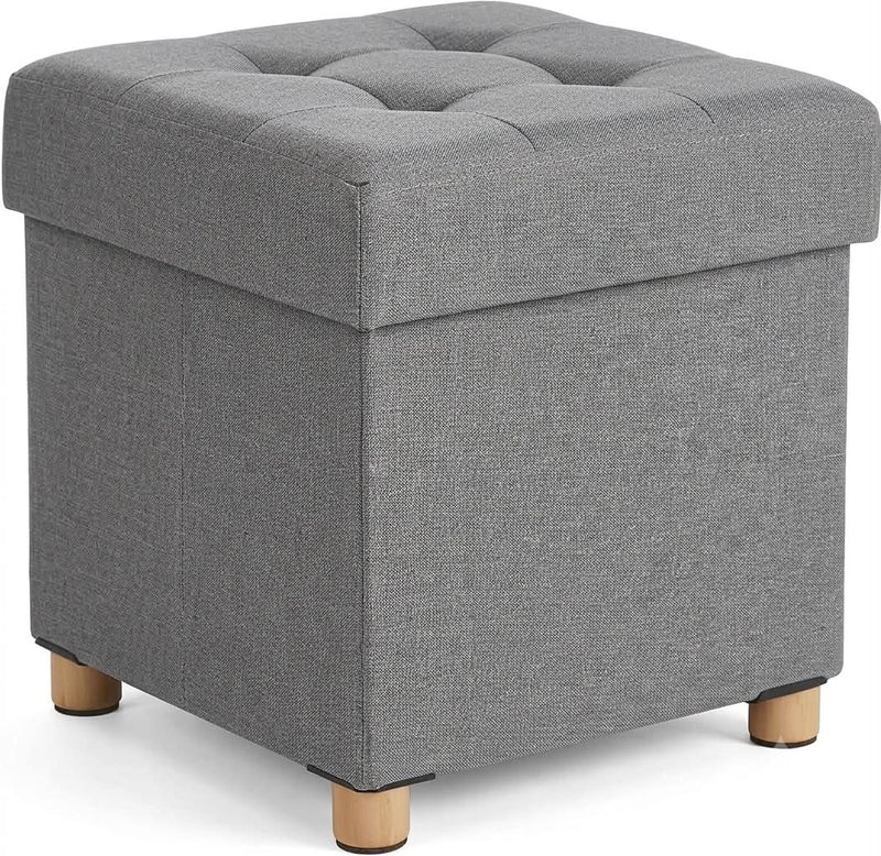SONGMICS Taburet pliabil cu sezut moale, spatiu de depozitare, maxim 300kg, 38x38x40cm, gri