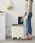 SONGMICS Cos de gunoi dublu 41x32x47 cm, 2x15L, pedale separate, capac soft-close si galeata detasabila, bej si negru
