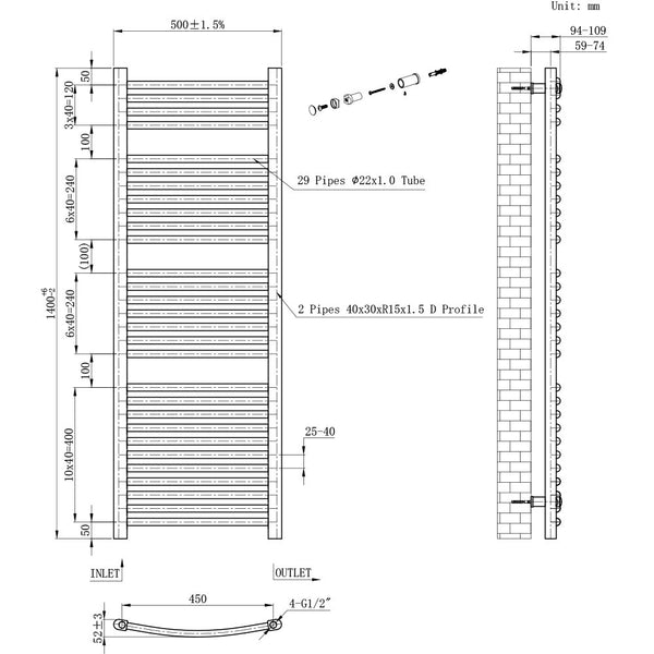 Leziter Radiator uscător de prosoape curbat 1400x500 mm alb