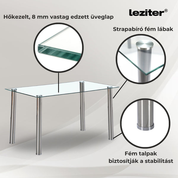 Leziter Masă de dining pătrată Berna 140 cm din sticlă transparentă