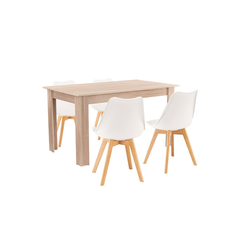 Leziter Set de masă Zara 4+1 alb-stejar Sonoma