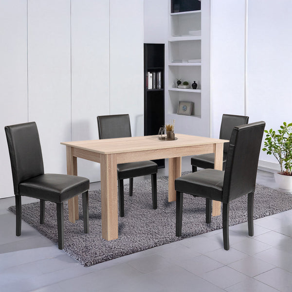 Leziter Set de masă Leon 4+1, stejar Sonoma-negru
