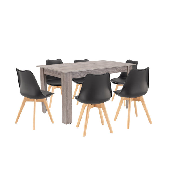 Leziter Set de masă Zara 6+1 negru-stejar York