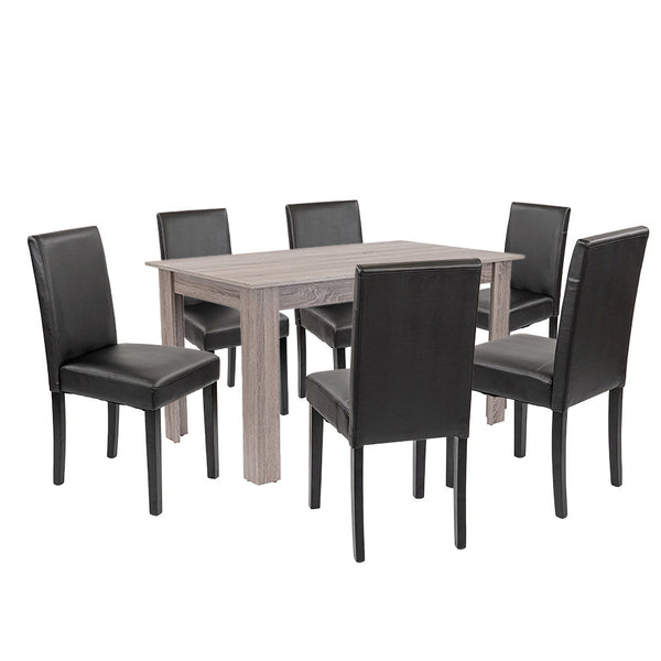Leziter Set de masă Leon 6+1 stejar York-negru