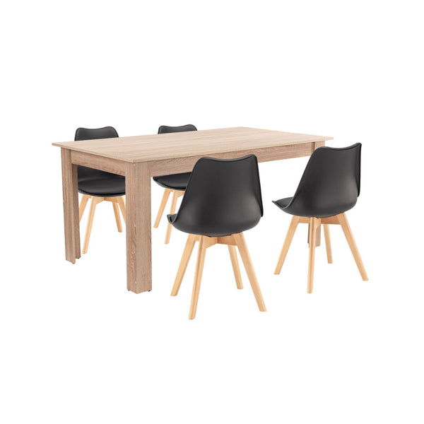 Leziter Set de masă Lola 4+1 negru-stejar Sonoma
