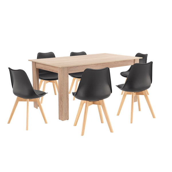 Leziter Set de masă Lola 6+1 negru-stejar Sonoma
