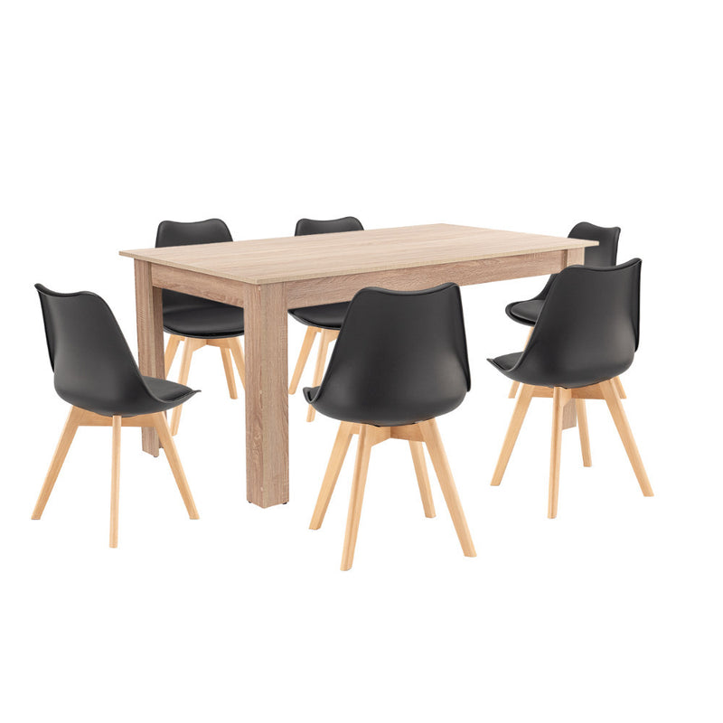 Leziter Set de masă Lola 6+1 negru-stejar Sonoma