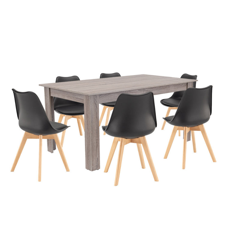 Leziter Set de masă Lola 6+1 negru-stejar York