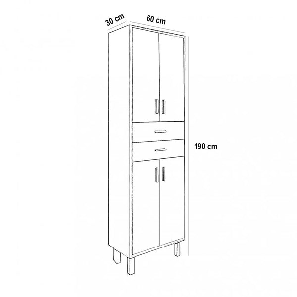 Leziter Dulap baie Nerva 60 cu 4 usi, 2 sertare, stejar Sonoma