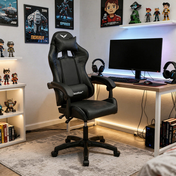 Leziter Raven gamer birou scaun pivotant negru
