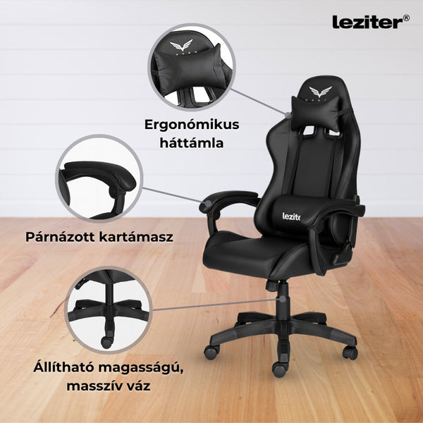 Leziter Raven gamer birou scaun pivotant negru