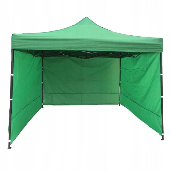 Cort tip pavilion cu 3 pereti laterali, structura solida otel si acoperis impermeabil PVC, 3x3 m cu inaltime reglabila, verde