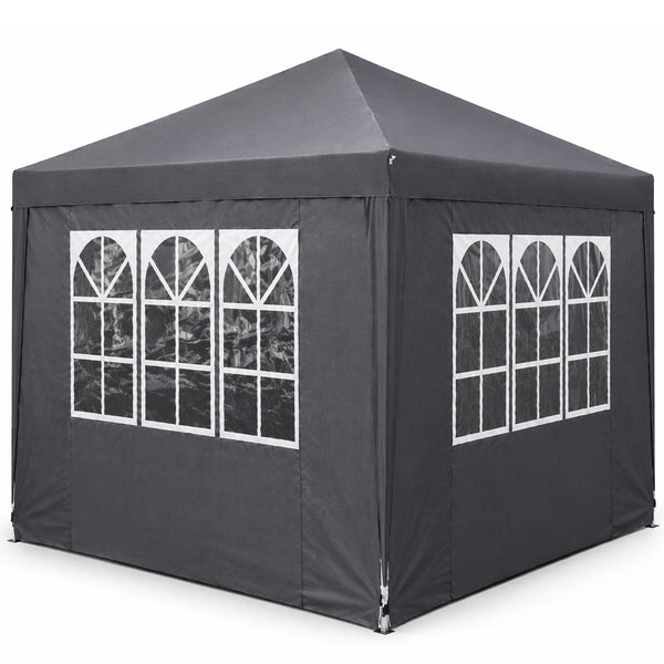 Cort pavilion de gradina pliabil, instalare automata pop-up, material textil oxford impermeabil, cu 4 pereti laterali, 300x300cm, gri
