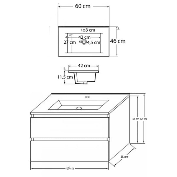 Leziter Set mobilier baie Porto 60, stejar alb-sonoma