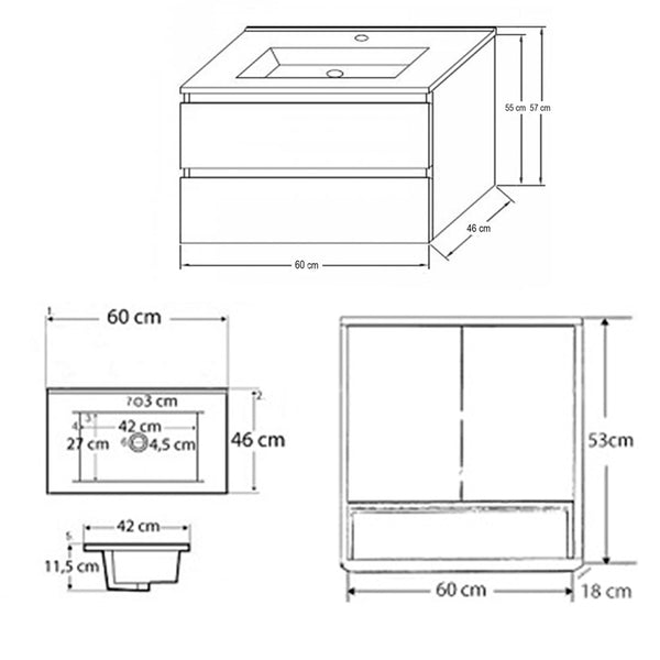 Leziter Set mobilier baie Porto 60, alb