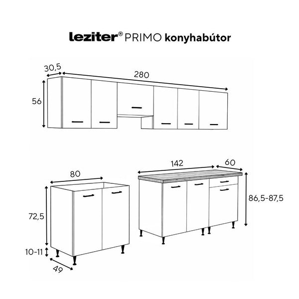 Leziter Unitate de bucătărie Primo 280 cu blat de lucru din stejar charlestone alb