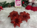 Set 10 ornamente pentru bradul de Craciun, stea Poinsettia, 10cm, rosu