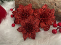 Set 10 ornamente pentru bradul de Craciun, stea Poinsettia, 10cm, rosu