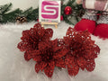 Set 10 ornamente pentru bradul de Craciun, stea Poinsettia, 10cm, rosu