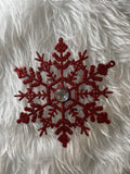 Decoratiune brad fulg de zapada cu cristal, set 2 bucati, 12cm, rosu