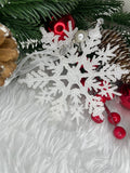 Decoratiune brad fulg de zapada, 13cm, alb cu sclipici