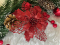 Set 10 ornamente pentru bradul de Craciun, stea Poinsettia, 16cm, visiniu