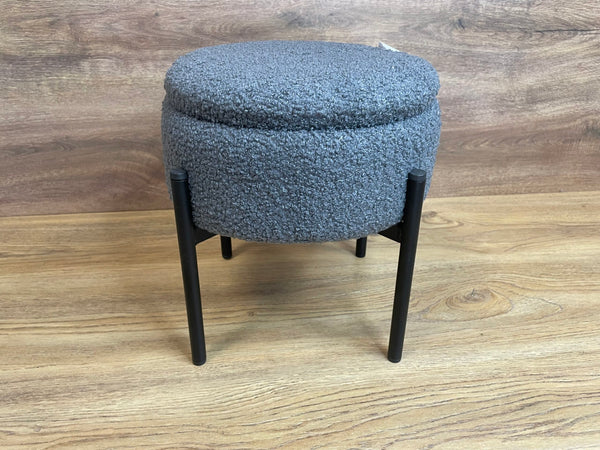 Taburet rotund cu spatiu de depozitare, picioare metalice, 28x31 cm, gri