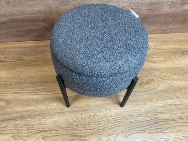 Taburet rotund cu spatiu de depozitare, picioare metalice, 28x31 cm, gri