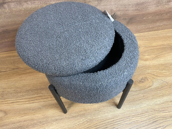 Taburet rotund cu spatiu de depozitare, picioare metalice, 28x31 cm, gri
