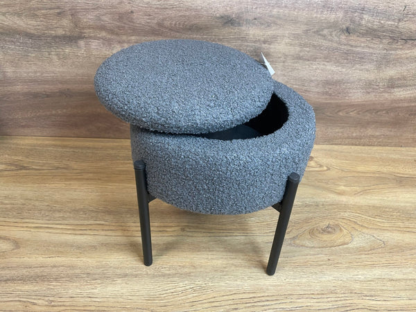 Taburet rotund cu spatiu de depozitare, picioare metalice, 28x31 cm, gri