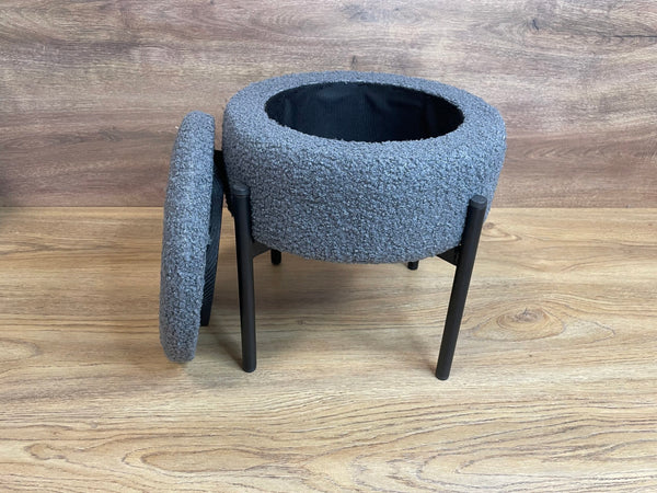 Taburet rotund cu spatiu de depozitare, picioare metalice, 28x31 cm, gri