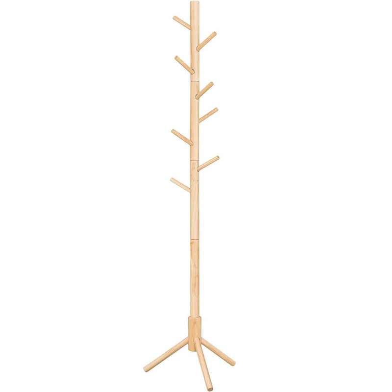 VASAGLE Cuier lemn masiv 47x47x175 cm, 8 carlige si inaltime reglabila, baza triunghiulara, natur