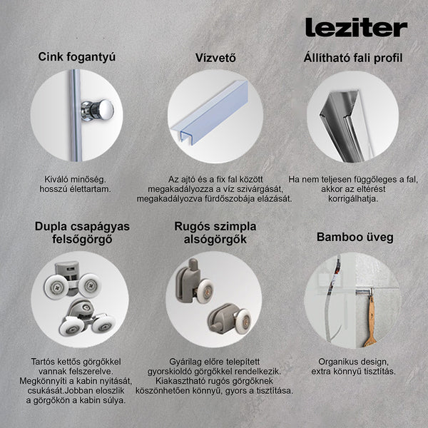 Leziter Cabină de duș pătrată Spirit BAMBOO 90x90, fără cădiță de duș