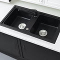 Leziter Chiuvetă pătrată Tia cu două cuve din granit, neagră