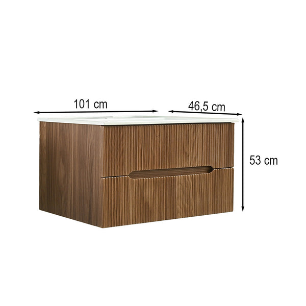 Leziter Masca chiuveta baie Trent 100 cu lavoar, 2 sertare, stejar apus de soare