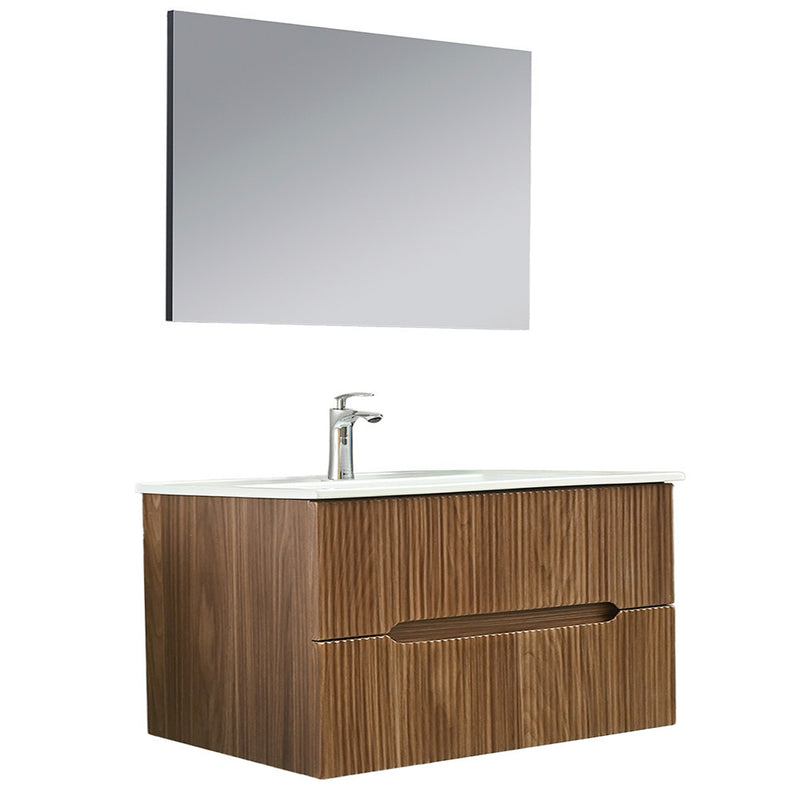 Leziter Set mobilier baie Trent 100 cu lavoar, oglinda, 2 sertare, 60x100 cm, stejar apus de soare