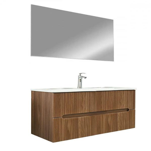 Leziter Set mobilier baie Trent 120 cu 1 lavoar, oglinda, 60x120 cm, stejar apus de soare