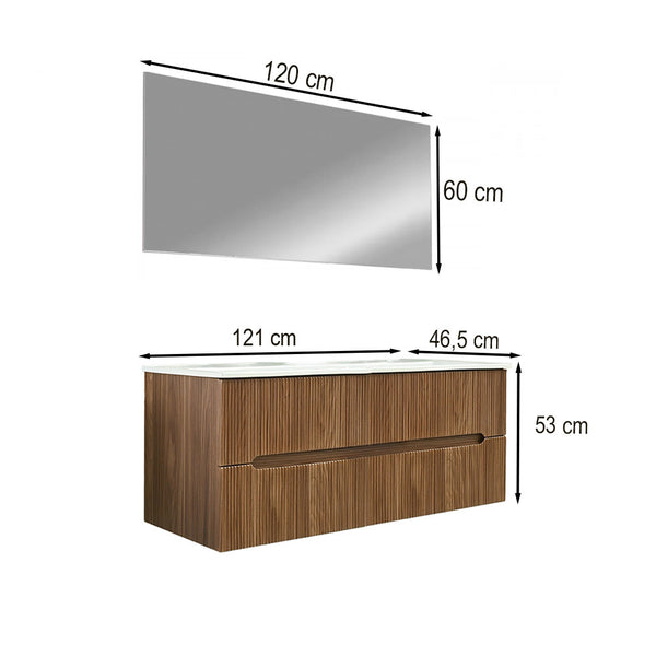 Leziter Set mobilier baie Trent 120 cu 1 lavoar, oglinda, 60x120 cm, stejar apus de soare